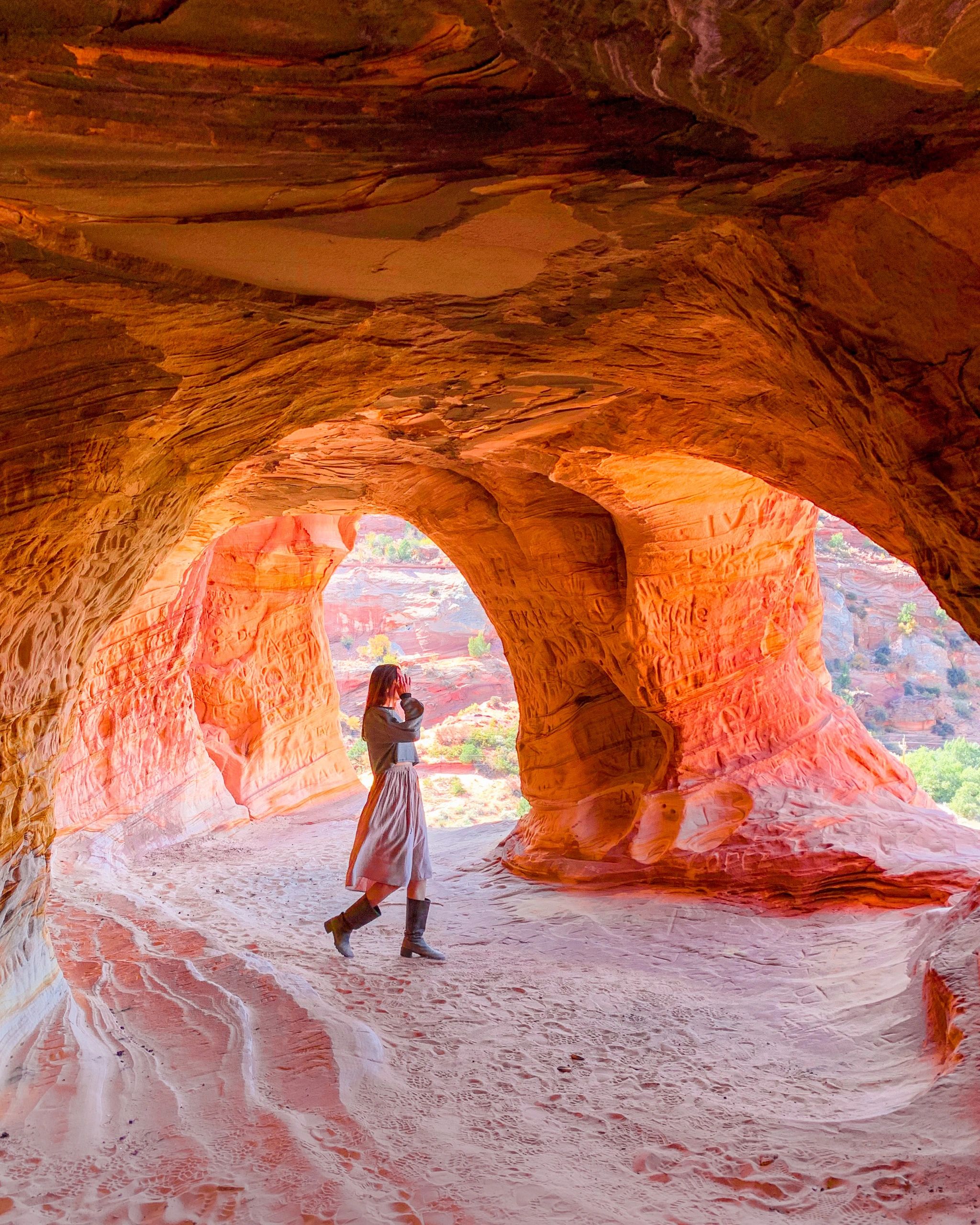 exploring caves at Moqui Caverns