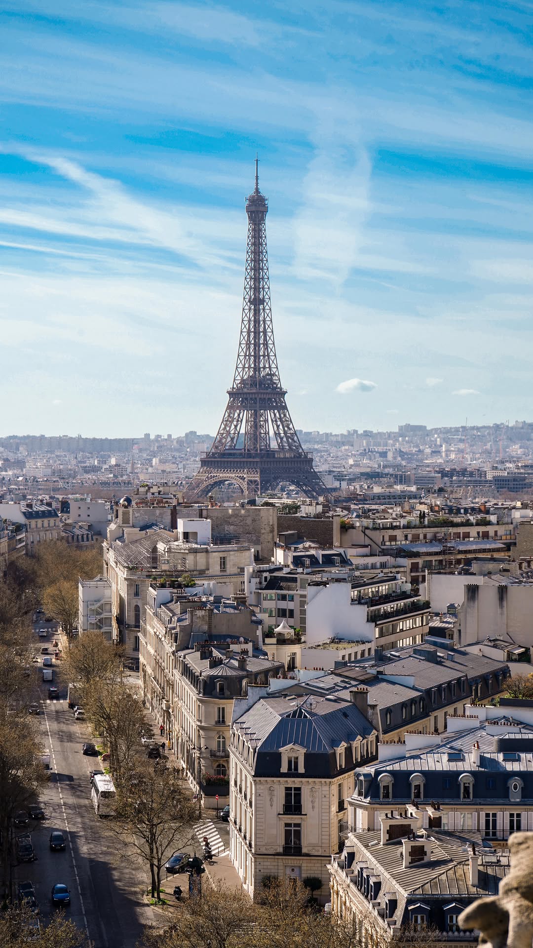 View from the top of the Arc de Triomphe overlooking Paris