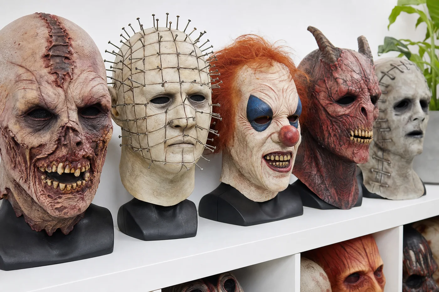 Sample picture: latex horror masks on a shelf