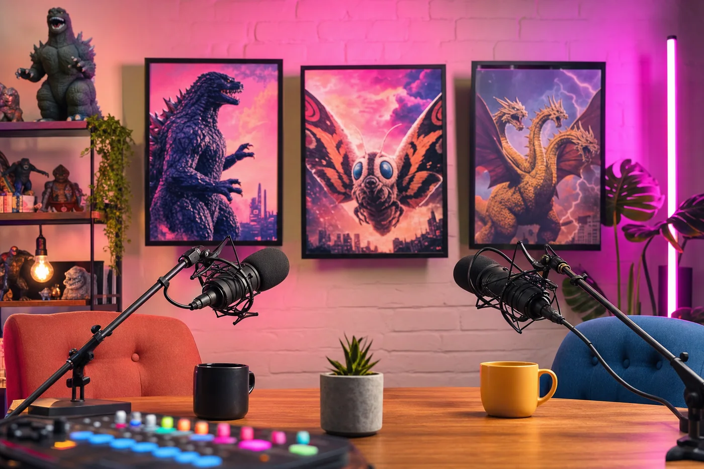 Sample picture: a podcast setup with neon light
