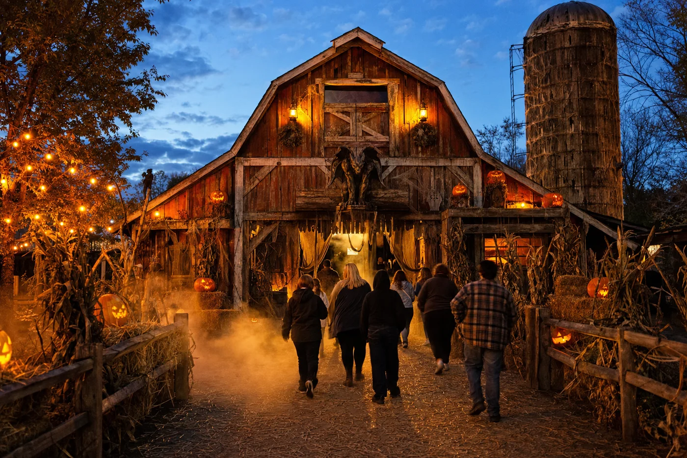 Sample picture: a haunted maze entrance at dusk