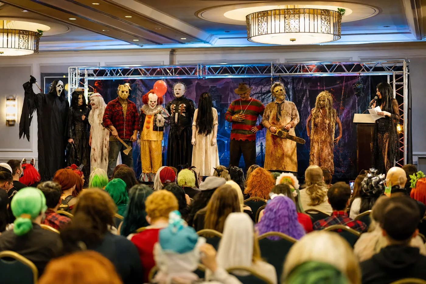 Sample picture: a costume contest on a ballroom stage