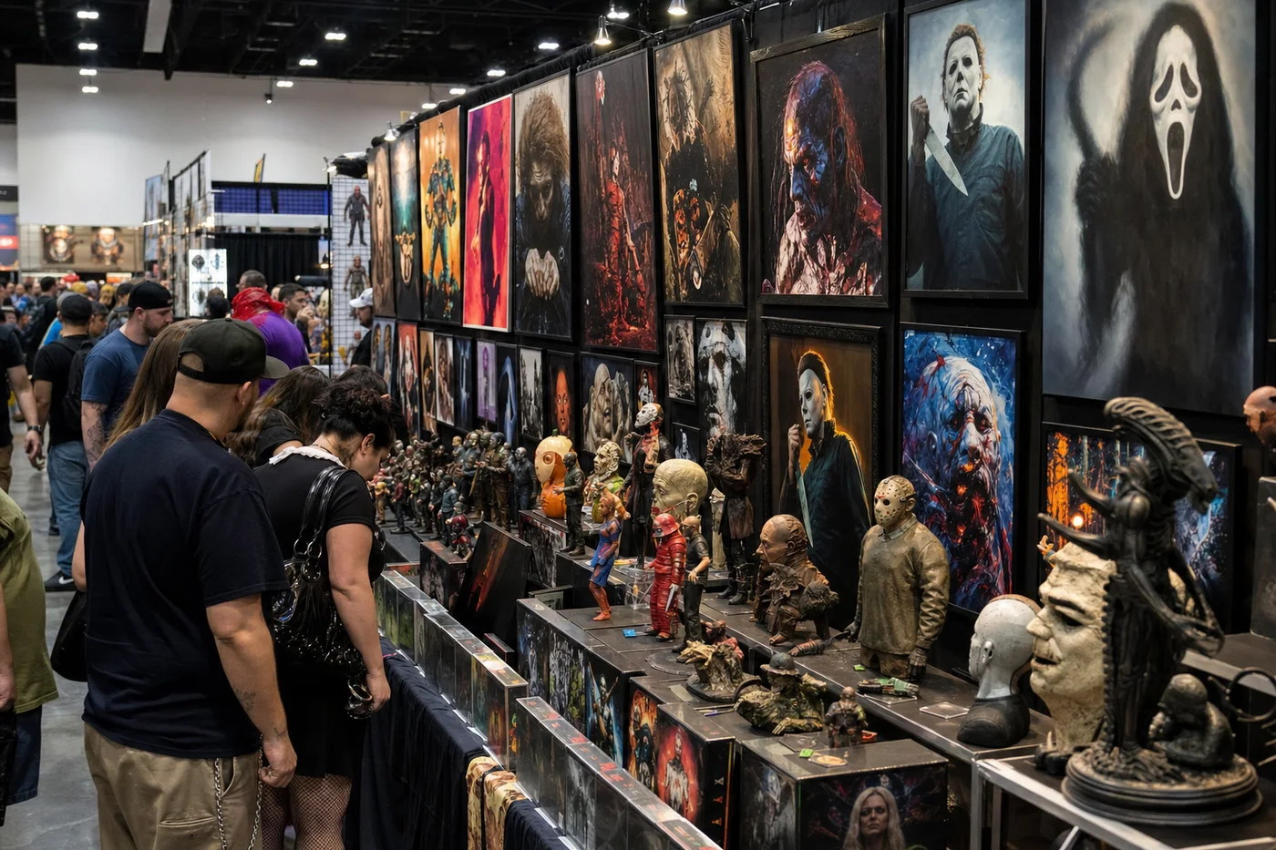 Sample picture: a convention aisle of art prints and collectibles