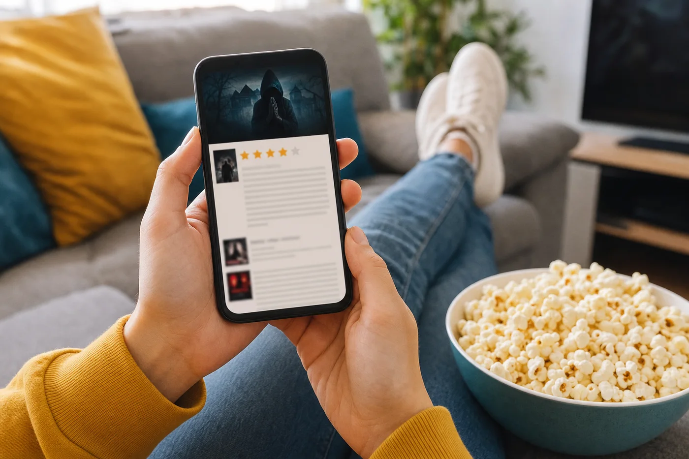 Sample picture: a horror review on a phone