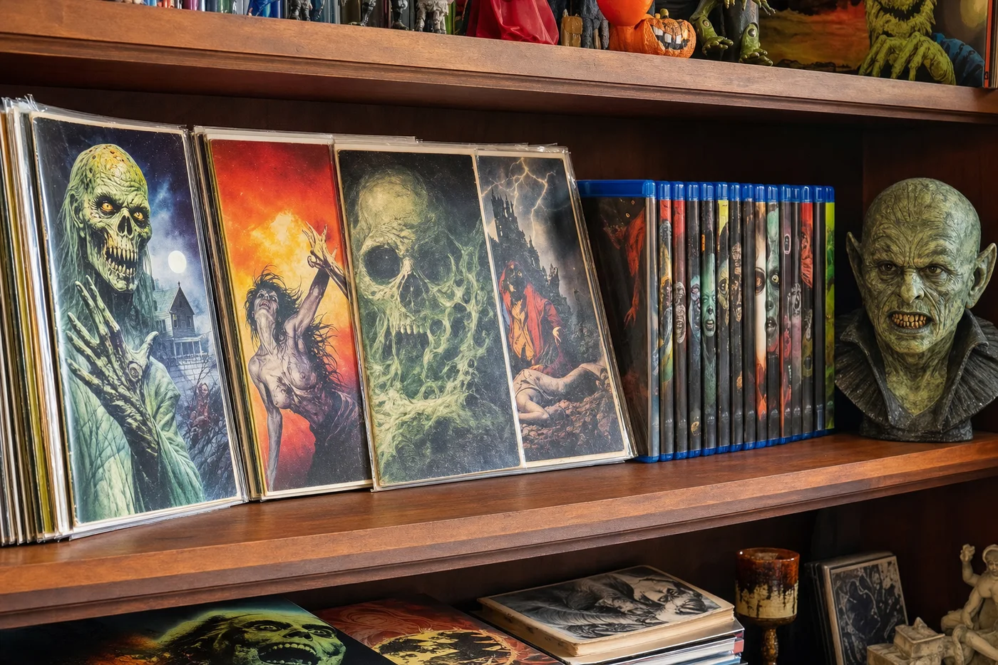 Sample picture: horror magazines and Blu-rays on a shelf